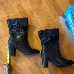 Style & Co Womens Saraa Slouch Faux Leather Block Heel Mid-Calf Boots